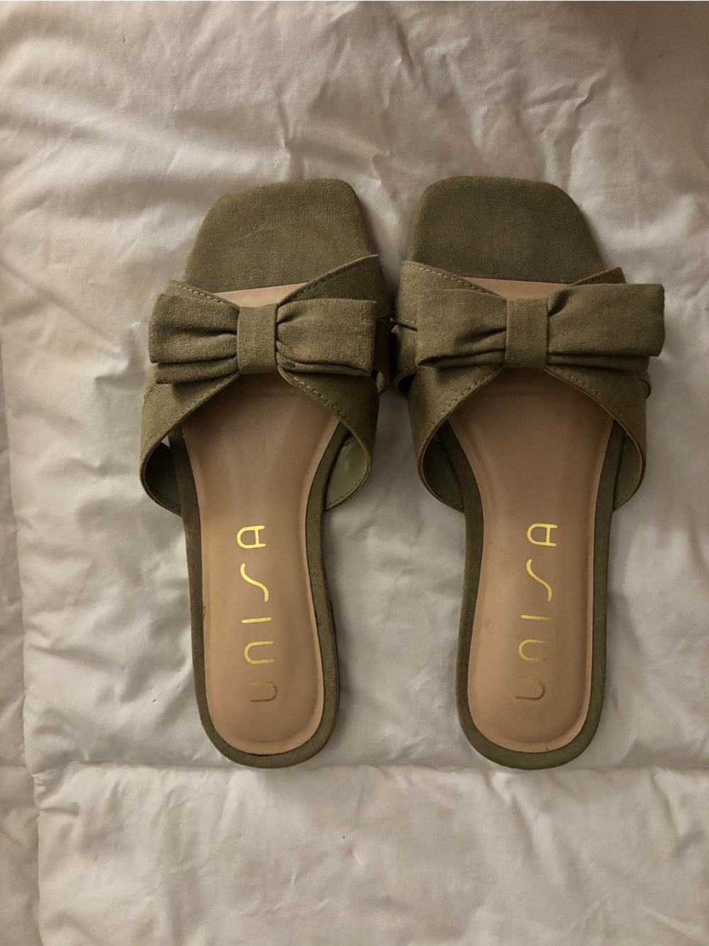 Unisa Olive Green Bow Slide Mules